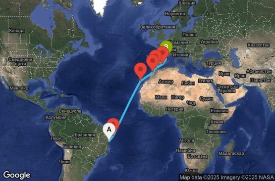 Маршрут на круиз 13 дни Бразилия, Испания, Мароко, Гибралтар - UY8N