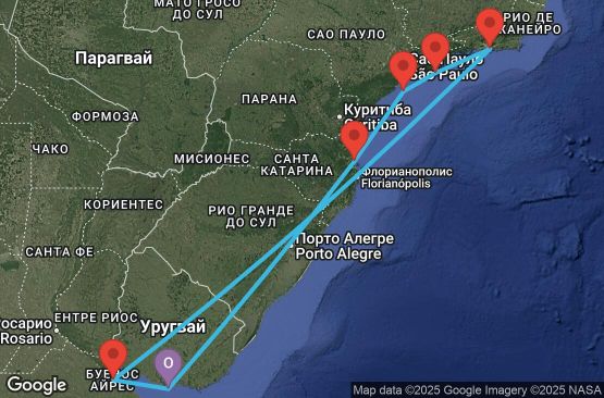 Маршрут на круиз 9 дни Уругвай, Аржентина, Бразилия - UYEW