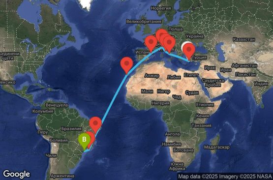 Маршрут на круиз 21 дни Турция, Италия, Испания, Бразилия - UYBA