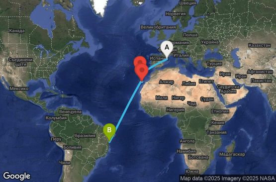 Маршрут на круиз 12 дни Испания, Португалия, Бразилия - UY80