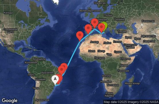 Маршрут на круиз 20 дни Бразилия, Испания, Мароко, Тунис, Италия - UY9Q