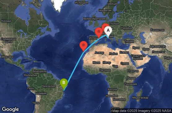 Маршрут на круиз 13 дни Италия, Испания, Бразилия - UY75