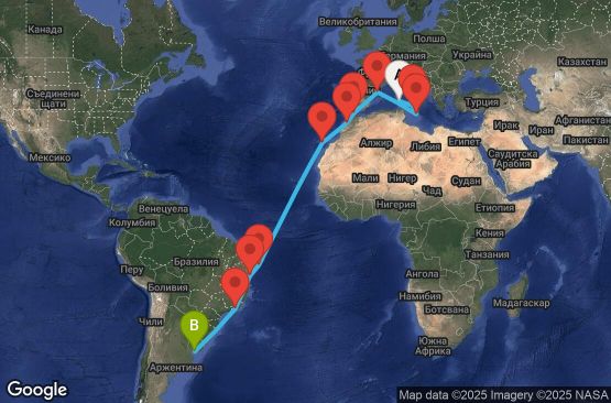 Маршрут на круиз 21 дни Италия, Малта, Испания, Гибралтар, Мароко, Бразилия, Уругвай - UYGU