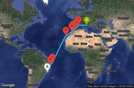 Маршрут на круиз 17 дни Бразилия, Испания, Мароко, Гибралтар, Италия - UY8M