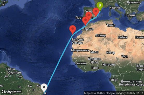 Маршрут на круиз 12 дни Бразилия, Испания, Мароко, Гибралтар - UYBD