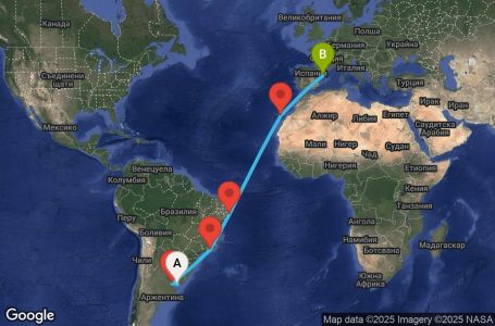 Маршрут на круиз 17 дни Уругвай, Аржентина, Бразилия, Испания - UYGO