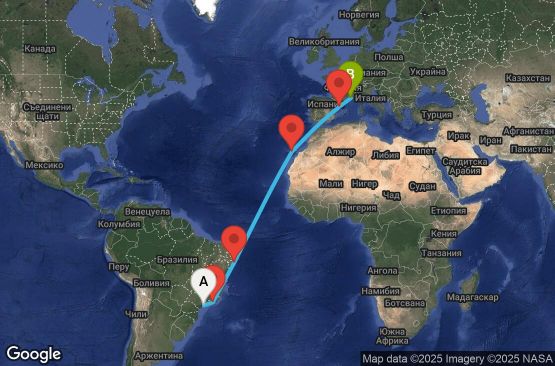Маршрут на круиз 15 дни Бразилия, Испания, Франция - UY8U