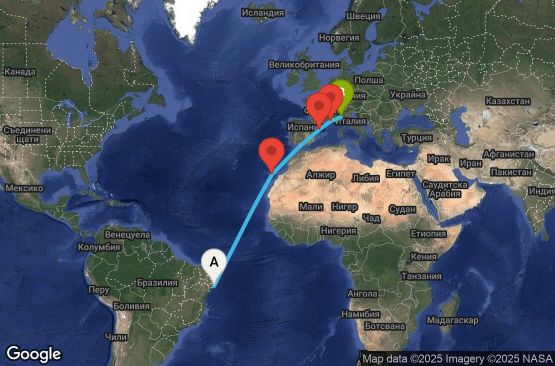 Маршрут на круиз 12 дни Бразилия, Испания, Франция, Италия - UYA6