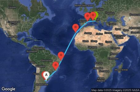 Маршрут на круиз 19 дни Уругвай, Аржентина, Бразилия, Испания, Франция, Италия - UYGN
