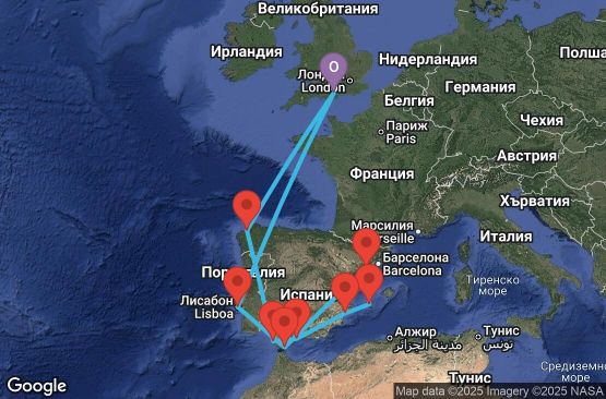 Маршрут на круиз 14 дни Великобритания, Испания, Гибралтар, Португалия - UYHG