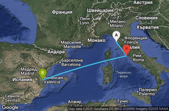 Маршрут на круиз 3 дни Италия, Испания - UWR1