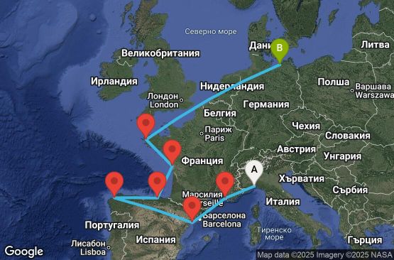 Маршрут на круиз 11 дни Италия, Франция, Испания, Германия - UY3K