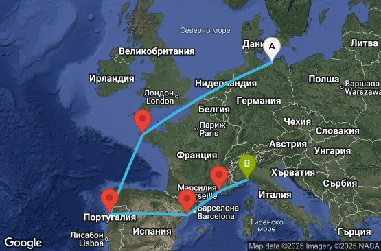 Маршрут на круиз 10 дни Германия, Франция, Португалия, Испания, Италия - UYC7