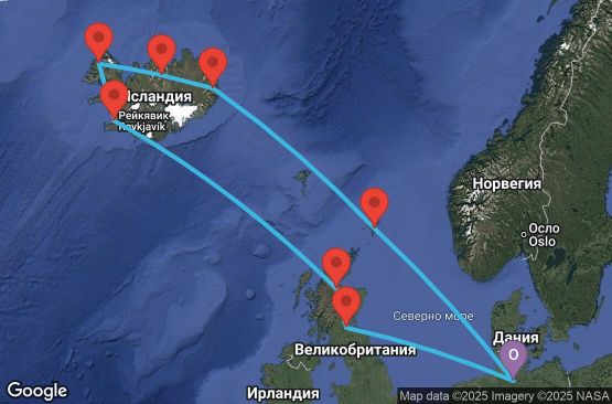 Маршрут на круиз 12 дни Германия, Великобритания, Исландия - UYAT