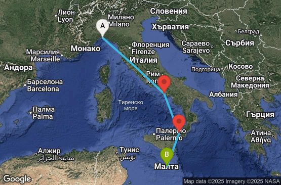 Маршрут на круиз 3 дни Италия, Малта - UW1J