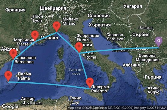 Маршрут на круиз Летен круиз в Средиземно Море