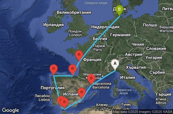 Маршрут на круиз 12 дни Италия, Испания, Гибралтар, Франция, Германия - UYH4