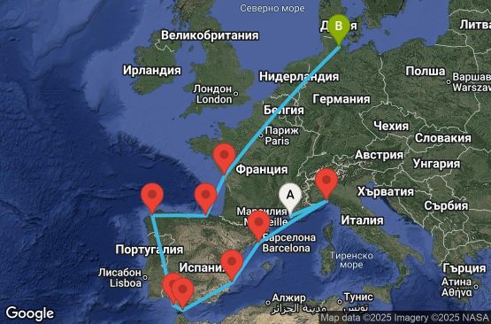 Маршрут на круиз 13 дни Франция, Италия, Испания, Гибралтар, Германия - UYH2