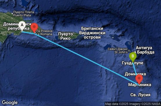 Маршрут на круиз 4 дни Доминиканска република, Антилски острови - SDQ04A06