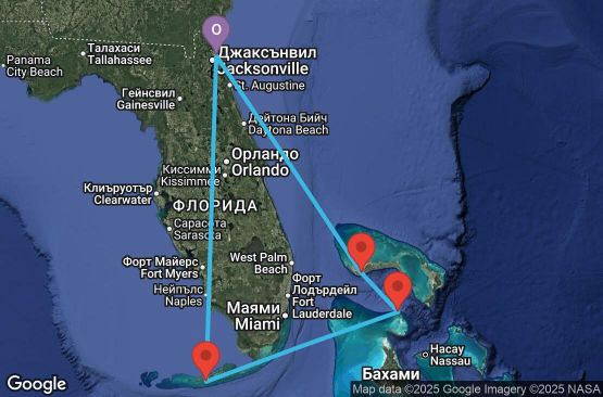Маршрут на круиз 5 дни Кратък бахамски круиз - DAWK05CNNJAXJAX