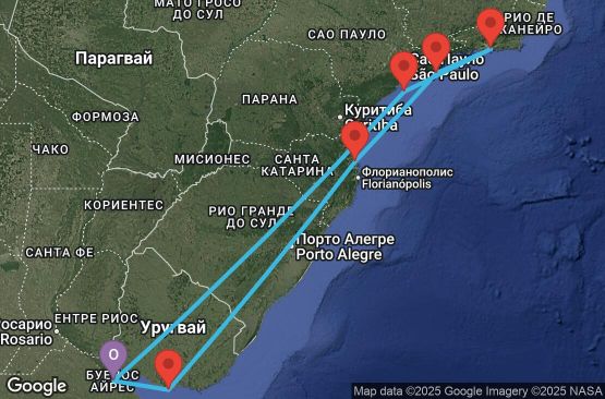 Маршрут на круиз 9 дни Аржентина, Уругвай, Бразилия - BUE09A08