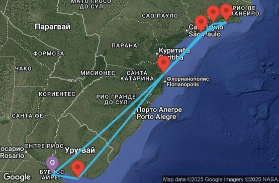 Маршрут на круиз 9 дни Аржентина, Уругвай, Бразилия - BUE09A0D