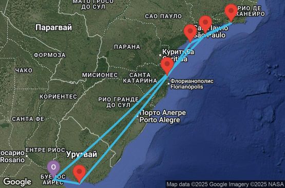 Маршрут на круиз 9 дни Аржентина, Уругвай, Бразилия - BUE09A07