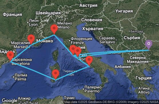 Маршрут на круиз Майски празници в Средиземно море