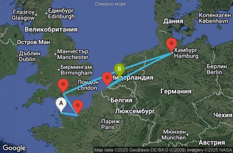 Маршрут на круиз 7 дни Франция, Великобритания, Германия, Белгия, Нидерландия - UYJH