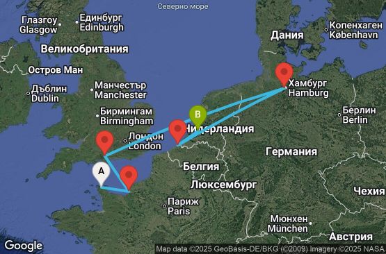 Маршрут на круиз 7 дни Франция, Великобритания, Германия, Белгия, Нидерландия - UYJH
